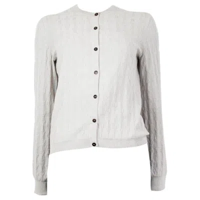 Pre-owned Hermes White Cotton & Cashmere Jacquard Cardigan Sweater 38 S
