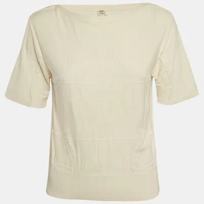 Pre-owned Hermes White Cotton Intarsia Silk Knit T-shirt S