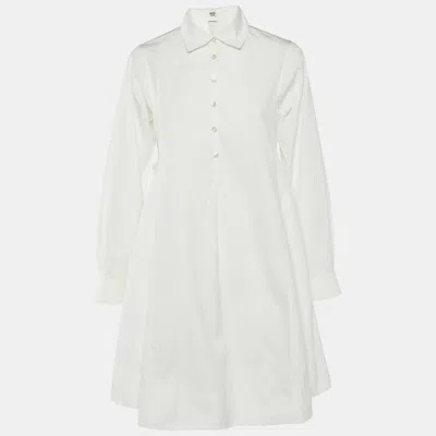 Pre-owned Hermes White Cotton Paneled Shirt Dress M