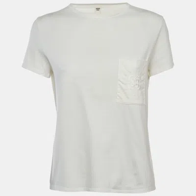 Pre-owned Hermes White Embroidered Jersey T-shirt M