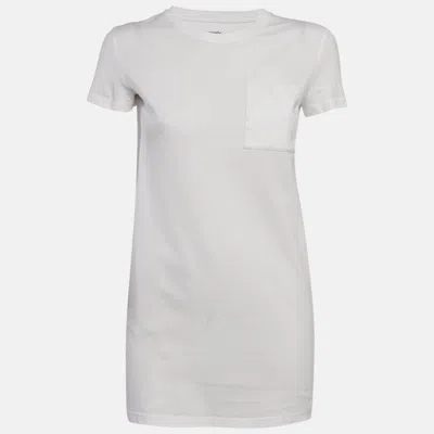 Pre-owned Hermes Hermès White Embroidered Pocket Jersey T-shirt Dress S