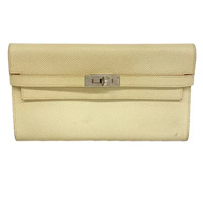 Pre-owned Hermes White Epsom Leather Leather Long Wallet (bi-fold) ()