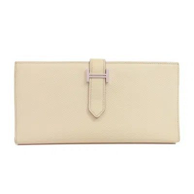 Pre-owned Hermes White Epsom Leather Long Wallet (bi-fold) ()