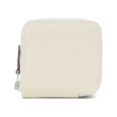 Pre-owned Hermes White Epsom Leather Silk Coin Purse/coin Case ()