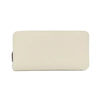 Pre-owned Hermes White Epsom Leather Silk Long Wallet (bi-fold) ()