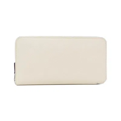 Pre-owned Hermes White Epsom Leather Silk Long Wallet (bi-fold) ()
