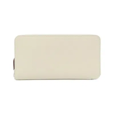 Pre-owned Hermes White Epsom Leather Silk Long Wallet (bi-fold) ()
