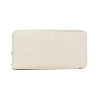 Pre-owned Hermes White Epsom Leather Silk Long Wallet (bi-fold) ()