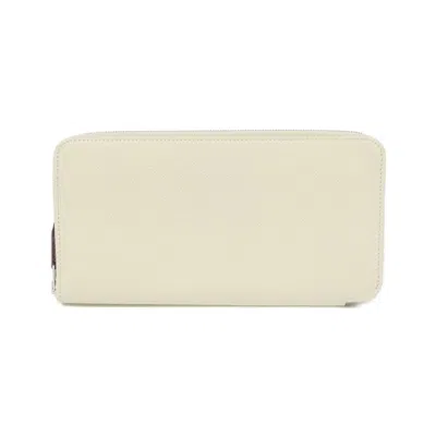Pre-owned Hermes White Epsom Leather Silk Long Wallet (bi-fold) ()