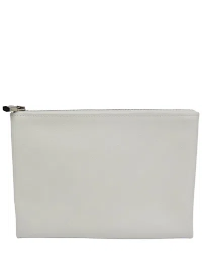 Pre-owned Hermes Hermès White Evercalf Leather Atou Gm Pouch (authentic Pre-loved)