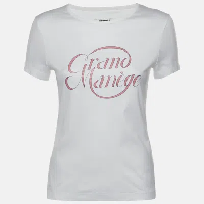 Pre-owned Hermes White Grand Manège Print Cotton Knit Crewneck T-shirt M