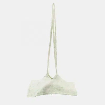 Pre-owned Hermes Petit H Shoulder Drawstring Bag Tassel Silk Agneau Milo White Green Lime
