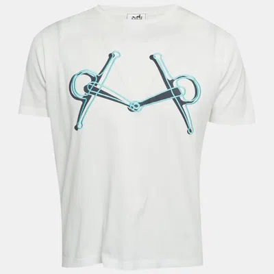 Pre-owned Hermes White Horsebit Print Jersey T-shirt S