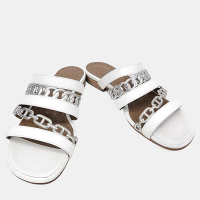 Pre-owned Hermes Hermès White Leather Amalfi Slippers