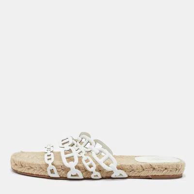Pre-owned Hermes White Leather Ancone Espadrille Flats Size 38