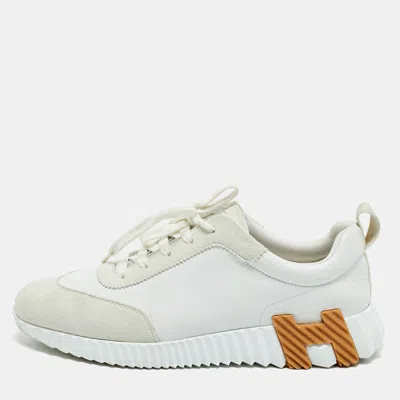 Pre-owned Hermes Hermès White Leather And Suede Bouncing Low Top Sneakers Size 40