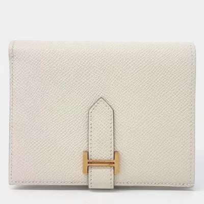 Pre-owned Hermes White Leather Bean Half Wallet