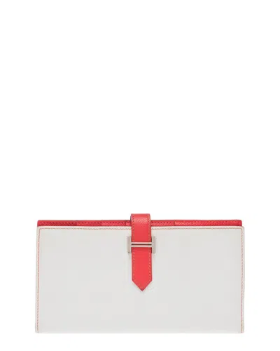 Pre-owned Hermes Hermès White Leather Bearn Wallet (authentic Pre-loved)