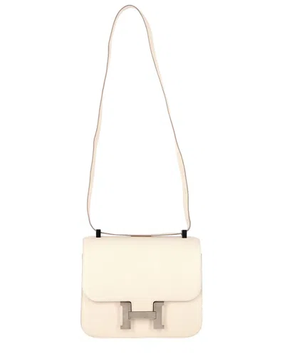 Pre-owned Hermes Hermès White Leather Beton Evercolor Palladium-plated Constance Bag (authentic  Pre-loved)