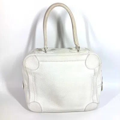 Pre-owned Hermes White Leather Boston Bag Handbag ()