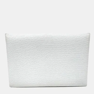 Pre-owned Hermes White Leather Calvi Card Holder (u)