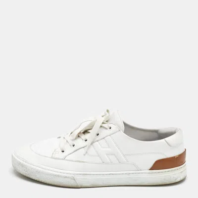 Pre-owned Hermes White Leather Deep Sneakers Size 44