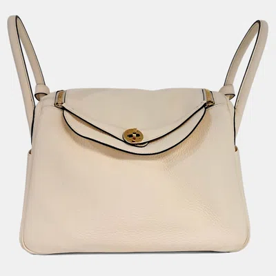 Pre-owned Hermes White Leather Lindy 30