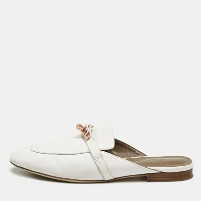 Pre-owned Hermes White Leather oz Flat Mules Size 39