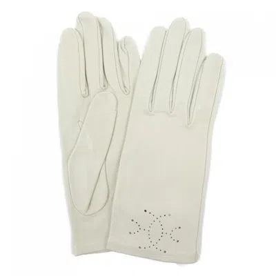 Pre-owned Hermes White Leather Warm Gloves ()