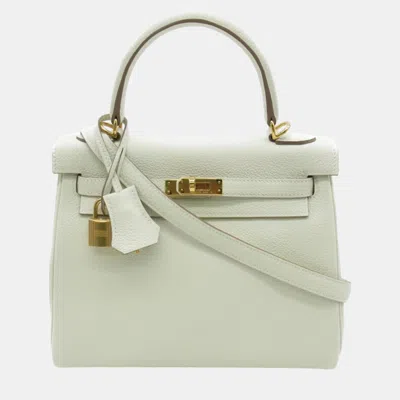 Pre-owned Hermes Hemes White Togo Leather Kelly 25 Tote Bag