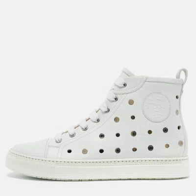 Pre-owned Hermes White Perforated Leather Jimmy High Top Trainers Size 39