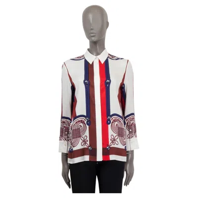 Pre-owned Hermes White Silk 2019 Brandebourgs Encadre Button-up Shirt Top 36 Xs