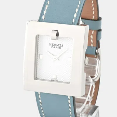 Pre-owned Hermes White Stainless Steel Belt Be2.210.160/g-gj Quartz Women's Wristwatch 26 Mm