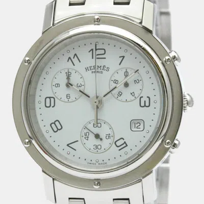Pre-owned Hermes White Stainless Steel Clipper Cl1.910 Quartz Men's Wristwatch 38 Mm