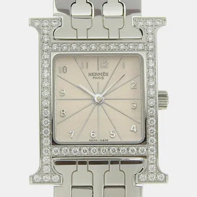 Pre-owned Hermes White Stainless Steel Heure H Quartz Women's Wristwatch 21 Mm