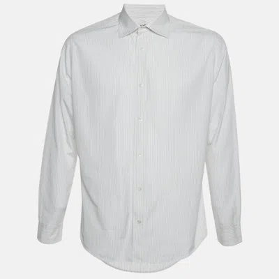 Pre-owned Hermes White Striped Cotton Button Up Shirt L