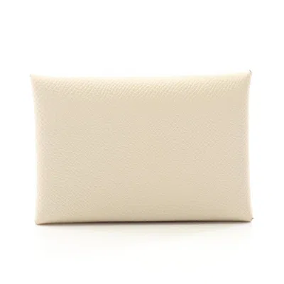 Pre-owned Hermes White Taurillon Clemence Leather Coin Purse/coin Case ()