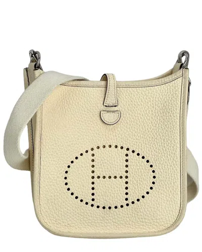 Pre-owned Hermes Hermès White Taurillon Clemence Leather Evelyne Tpm Nata Crossbody (authentic Pre-loved)