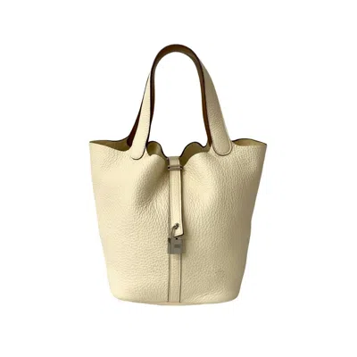 Pre-owned Hermes White Taurillon Clemence Leather Handbag Tote Bag ()