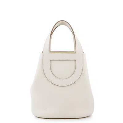 Pre-owned Hermes White Taurillon Clemence Leather Tote Bag ()