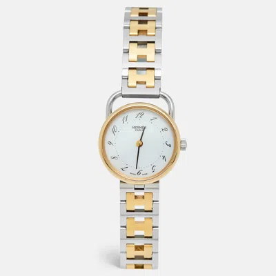 Pre-owned Hermes White Two Tone Stainless Steel Arceau Ar3.220 Women's Wristwatch 25 Mm