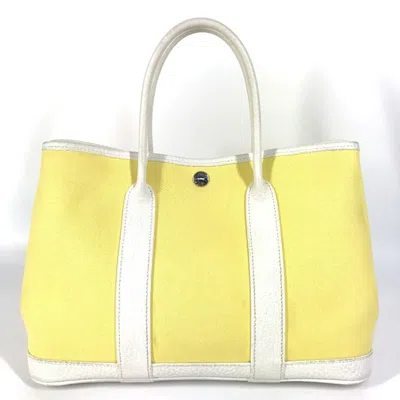 Pre-owned Hermes White Yellow Toile H Handbag Tote Bag ()