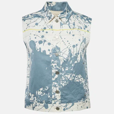 Pre-owned Hermes Hermès White/blue Paint Splatter Print Denim Vest M