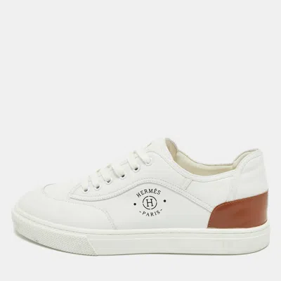 Pre-owned Hermes White/brown Leather Get Sneakers Size 45