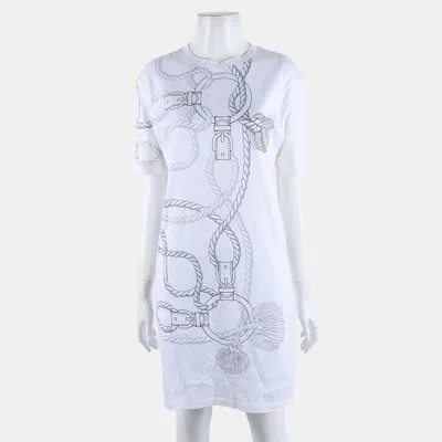 Pre-owned Hermes White/multicolor Cotton Printed Dress Size S