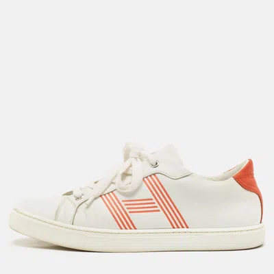 Pre-owned Hermes White/orange Leather Avantage Sneakers Size 38