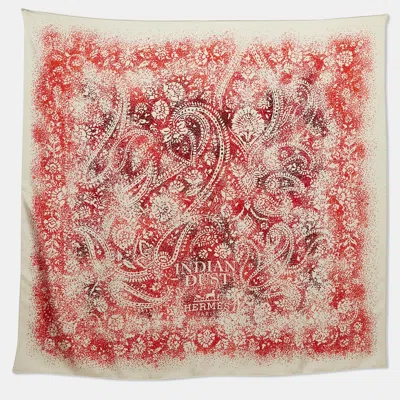 Pre-owned Hermes Hermès White/red Indian Dust Silk Scarf