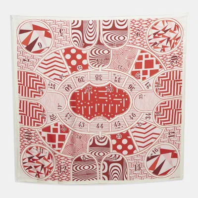 Pre-owned Hermes Hermès White/red Silk Jeu De Scarf