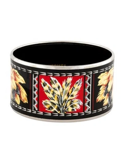 Pre-owned Hermes Wide Enamel Bangle Bracelet, 7" In Black
