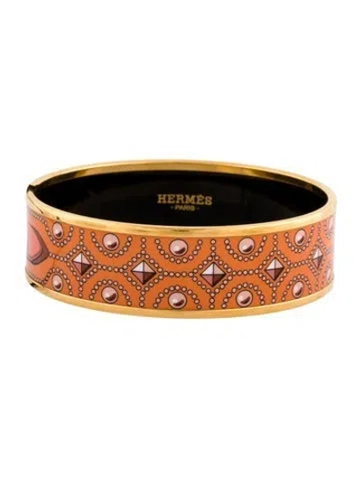 Pre-owned Hermes Wide Enamel Bangle Bracelet, 7.25" In Orange